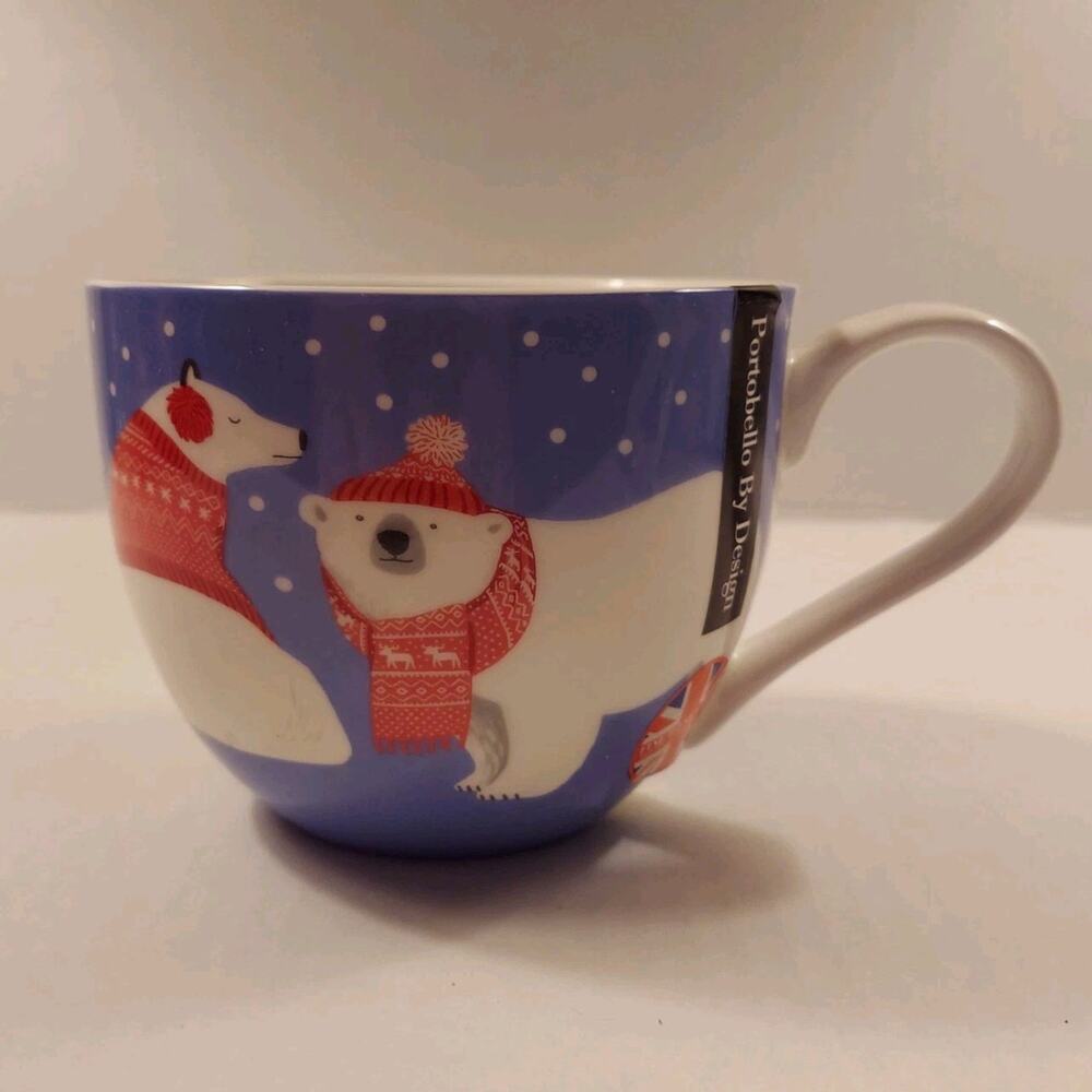 Portobello By Design Polar Bear Sweater Scarf 20 oz Mug Blue READ